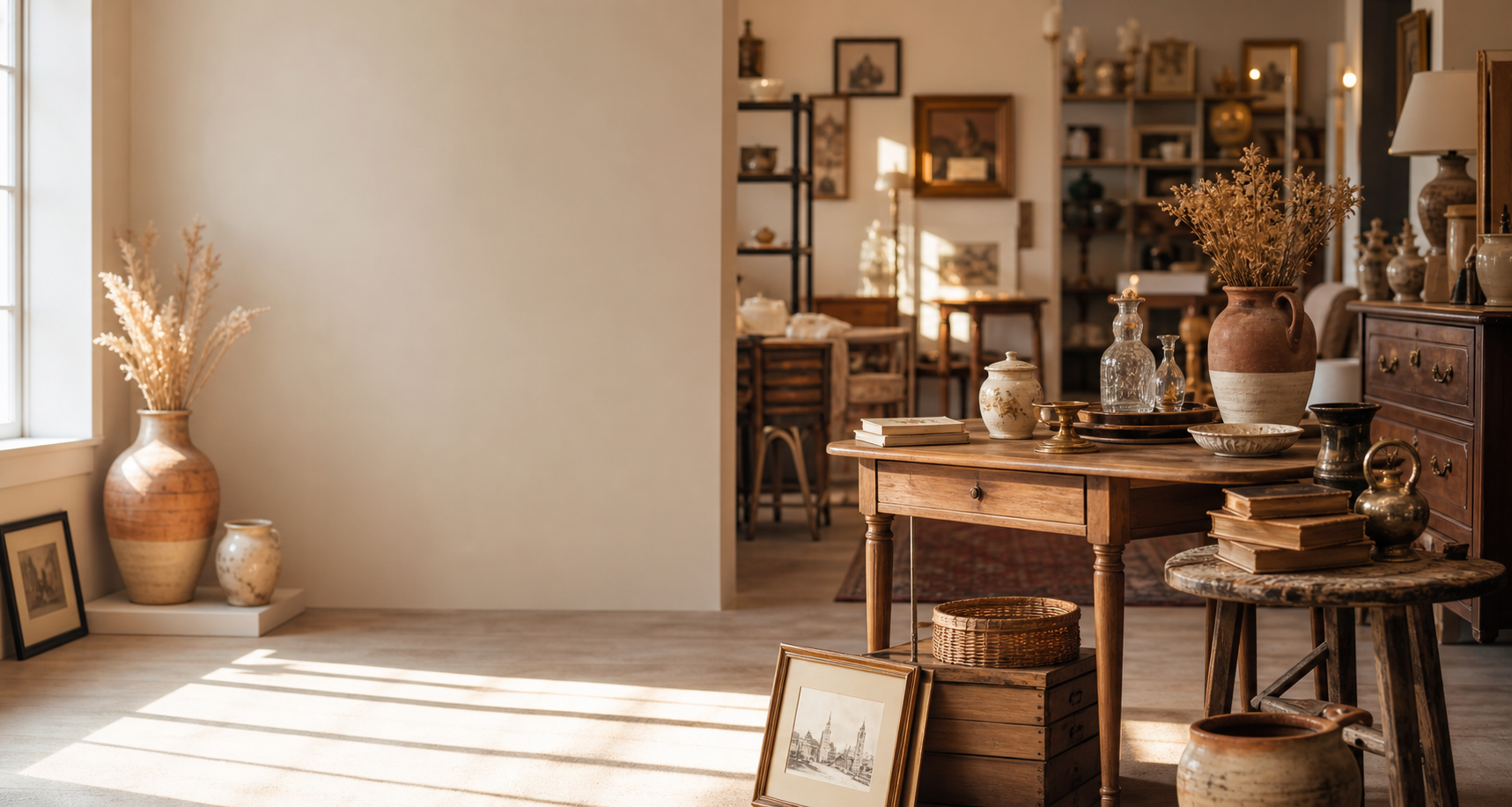 Objets anciens et mobilier en brocante